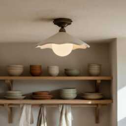 Handmade Flush Mount Ceiling Light - Hand-Carved Scalloped Plaster Lamp - thumbnail 3