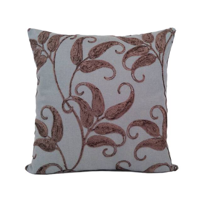 Chocolate Brown Blue Gray Decorative Throw Pillow Cover, Velour Embroidered Linen Blend Cushion Covers, Accent Farmhouse Trendy Pillowcase - image 1