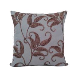 Chocolate Brown Blue Gray Decorative Throw Pillow Cover, Velour Embroidered Linen Blend Cushion Covers, Accent Farmhouse Trendy Pillowcase - thumbnail 1
