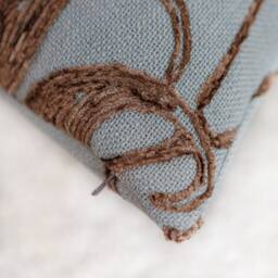 Chocolate Brown Blue Gray Decorative Throw Pillow Cover, Velour Embroidered Linen Blend Cushion Covers, Accent Farmhouse Trendy Pillowcase - thumbnail 4