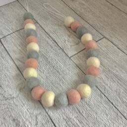 Felt Ball Pom Curtain Tie Backs Mustard, Grey & White - thumbnail 4