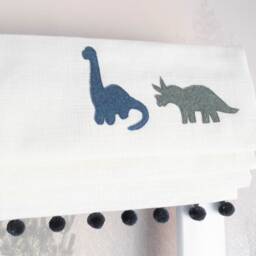 Blue & Green Dinosaur Blackout Roman Blind With Pom Trim - thumbnail 2