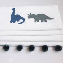 Blue & Green Dinosaur Blackout Roman Blind With Pom Trim - thumbnail 3