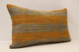 Vintage Turkish Kilim Pillow Wool Lumbar Cushion Cover - 12x20 In - thumbnail 1