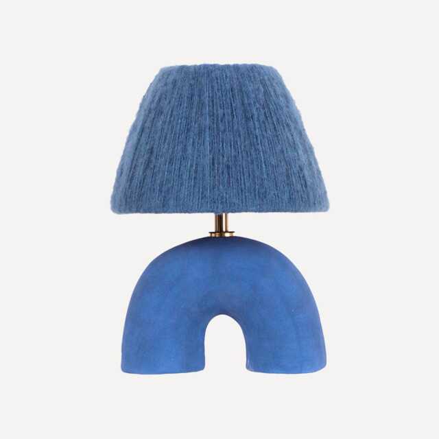 Handmade Blue Ceramic Table Lamp With Steel Wool Shade - image 1