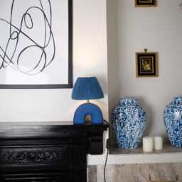 Handmade Blue Ceramic Table Lamp With Steel Wool Shade - thumbnail 3