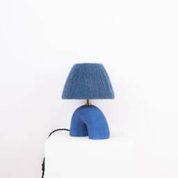 Handmade Blue Ceramic Table Lamp With Steel Wool Shade - thumbnail 2