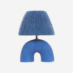 Handmade Blue Ceramic Table Lamp With Steel Wool Shade