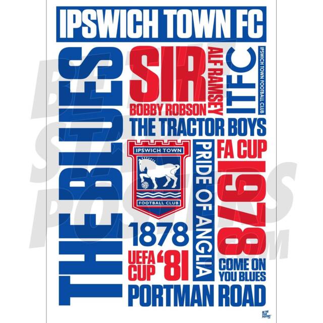 Ipswich Town Fc Word Poster - Officially Licensed Product Sizes A4/A3 A2 - image 1