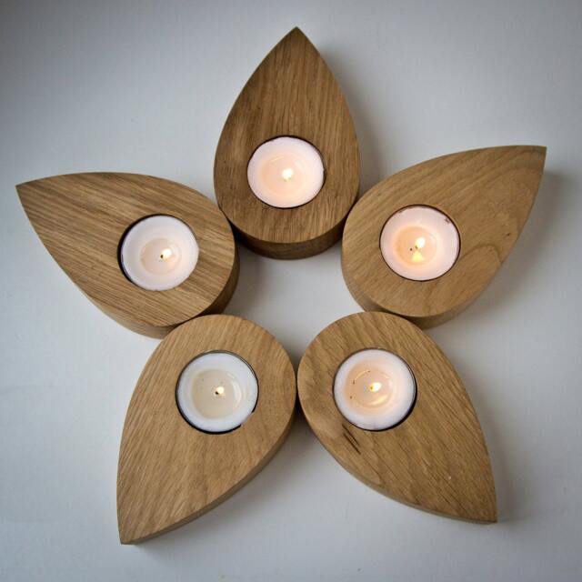 Salvaged Ash Wood Candle Holder Flower Petal Tealight Set - image 1