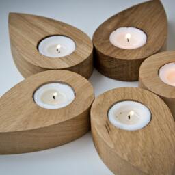 Salvaged Ash Wood Candle Holder Flower Petal Tealight Set - thumbnail 3