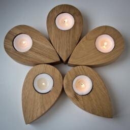 Salvaged Ash Wood Candle Holder Flower Petal Tealight Set - thumbnail 2