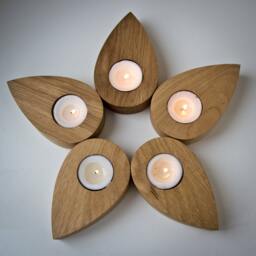 Salvaged Ash Wood Candle Holder Flower Petal Tealight Set - thumbnail 1