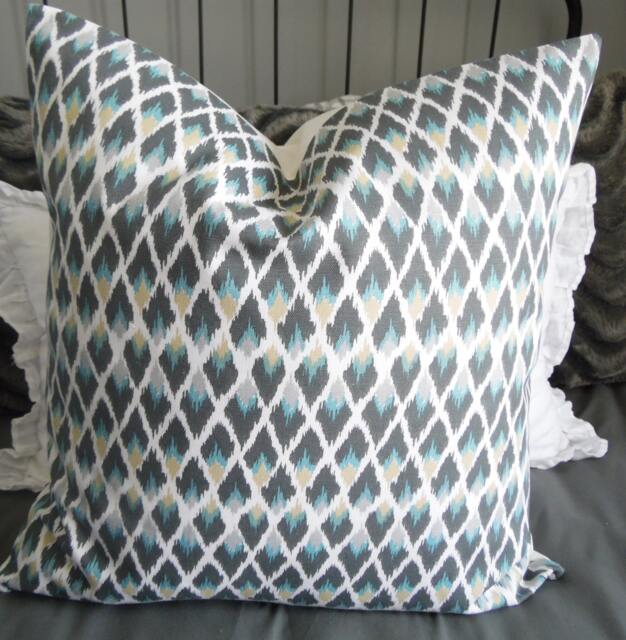 Ikat.pillow Cover.slipcovers.toss Pillows.throw Pillows.farmhouse Pillows.gray.spa Blue.beige.white.accent Pillows.home Decor Pillow Cover - image 1