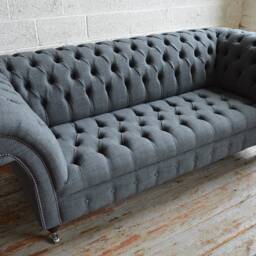 3 Seater Grey Wool Chesterfield Sofa, British Handmade Furniture - thumbnail 3