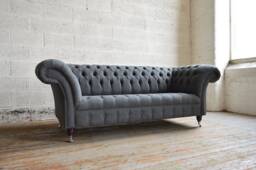 3 Seater Grey Wool Chesterfield Sofa, British Handmade Furniture