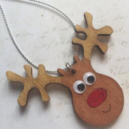 Reindeer Hanging Ornament, Christmas Tree Hand Painted Reindeer, Wooden Reindeer Decoration - thumbnail 2