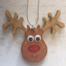 Reindeer Hanging Ornament, Christmas Tree Hand Painted Reindeer, Wooden Reindeer Decoration - thumbnail 3