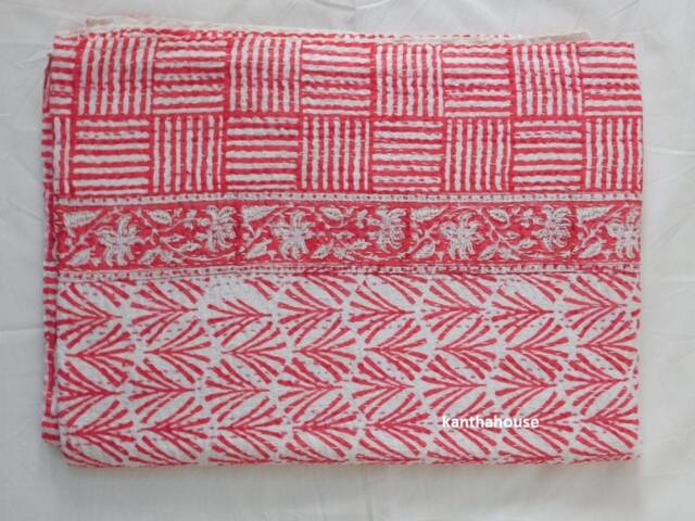 Handmade Queen Kantha Quilt Indian Cotton Bedspread Throw - image 1