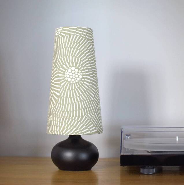 Sage Green Conical/Cone Lampshade With Table Lamp Base Option, Abstract Monochrome Pattern, Handmade By Vivid Shades - image 1
