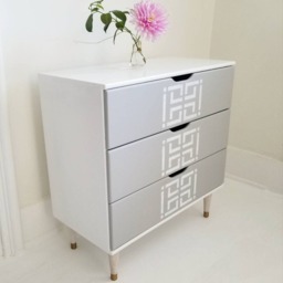Lovely Mid Century End Table, Greek Key, Graphic, Gray & White Table - thumbnail 2
