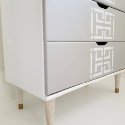 Lovely Mid Century End Table, Greek Key, Graphic, Gray & White Table - thumbnail 3