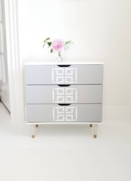 Lovely Mid Century End Table, Greek Key, Graphic, Gray & White Table - thumbnail 1