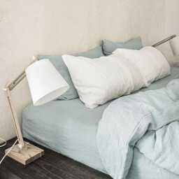 Dusty Blue Linen Sheet Set - Coastal Stonewashed Bedding Breathable Flat Sheet, Fitted Pillowcases Oeko-Tex Certified Pure - thumbnail 3