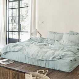 Dusty Blue Linen Sheet Set - Coastal Stonewashed Bedding Breathable Flat Sheet, Fitted Pillowcases Oeko-Tex Certified Pure - thumbnail 2