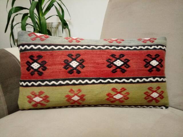 striped Lumbar Pillow 12x24 Inches Turkish Anatolian Kilim Sofa Cover Home Decor Pillow Decorative - image 1