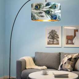 Handmade By Order Luxury Teal Peacock Feathers On White Velevt Drum Lamp Shade Pendant Light All Shapes & Sizes Available - thumbnail 2