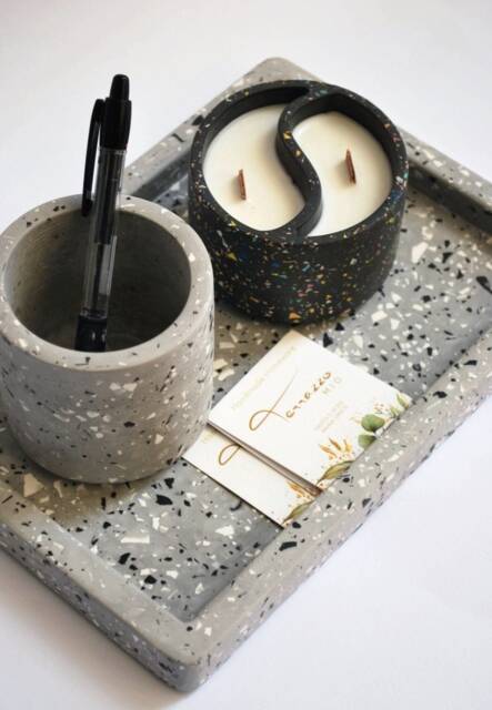 Terrazzo Eco Resin Office Set Desk Organizer, Pen Holder & Soy Candle - image 1