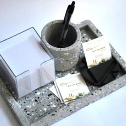 Terrazzo Eco Resin Office Set Desk Organizer, Pen Holder & Soy Candle - thumbnail 2