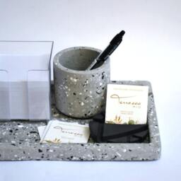 Terrazzo Eco Resin Office Set Desk Organizer, Pen Holder & Soy Candle - thumbnail 3
