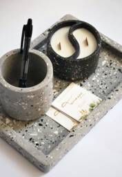 Terrazzo Eco Resin Office Set Desk Organizer, Pen Holder & Soy Candle