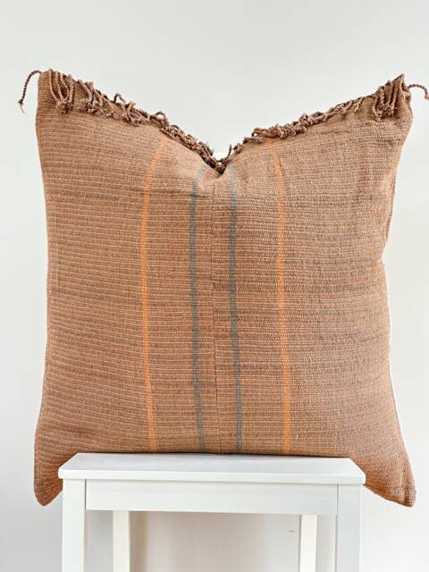 Brown Tribal Hemp Hand Woven Natural Dye Color Hmong Lumbar Pillow Cover - image 1