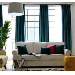 Pair Of Peacock Blue Velvet Curtains, Bedroom Living Room Custom Curtains - thumbnail 2