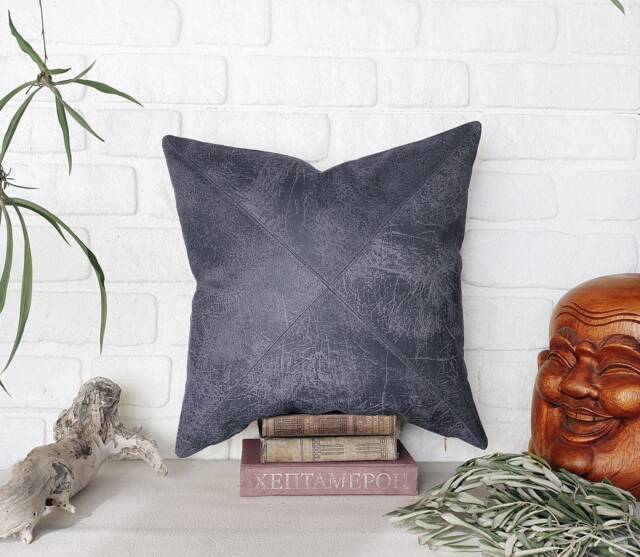 Smoky Blue Vegan Leather Pillow Cover Modern Triangle Design - image 1