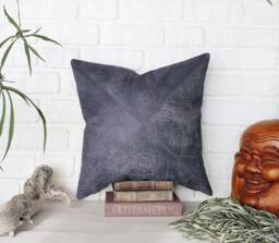 Smoky Blue Vegan Leather Pillow Cover Modern Triangle Design