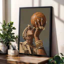 Afrocentric Basketball Art Print Stylish Figure in Gold Jewelry - Poster Only - thumbnail 3