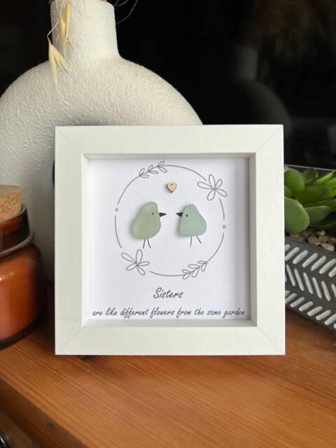 Sisters Bird Personalised Sea Glass Art. Are Like Different Flowers From The Same Garden - image 1