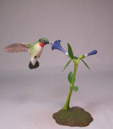 Open-Winged Ruby-Throated Hummingbird #2 Hand Carved Wooden Bird