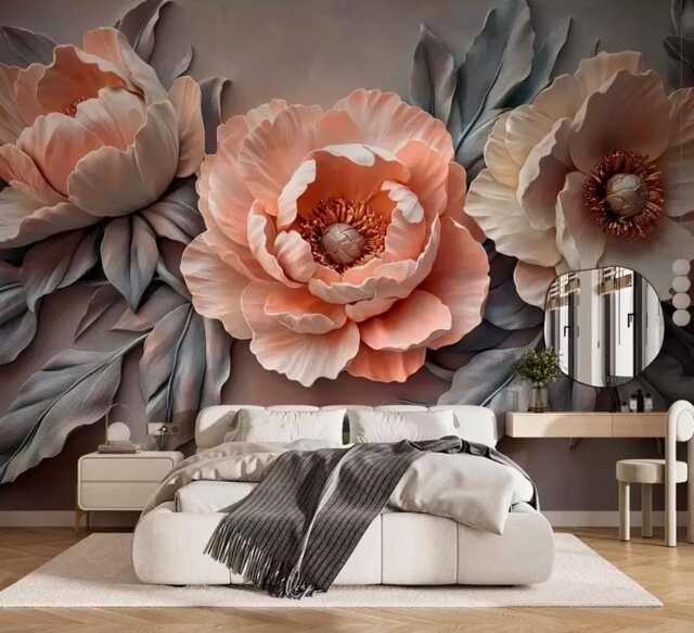 Huge Flowers Backdrop 3D Wall Mural For Living Room Peonies Decor Bedroom Wallpaper Peony Customizable Decals Removable - image 1