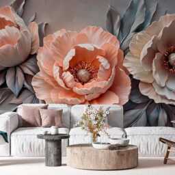 Huge Flowers Backdrop 3D Wall Mural For Living Room Peonies Decor Bedroom Wallpaper Peony Customizable Decals Removable - thumbnail 3