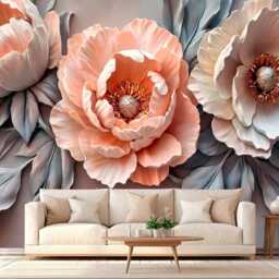Huge Flowers Backdrop 3D Wall Mural For Living Room Peonies Decor Bedroom Wallpaper Peony Customizable Decals Removable - thumbnail 4