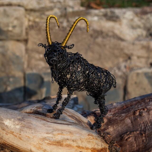 Capricorn Gift, Zodiac Art, Animal Art Sculpture, Metal Wire Figurine, Winter Decor, Hippie Home Brass Figurine - image 1
