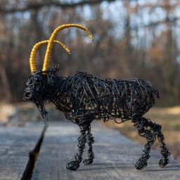 Capricorn Gift, Zodiac Art, Animal Art Sculpture, Metal Wire Figurine, Winter Decor, Hippie Home Brass Figurine - thumbnail 2