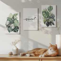Set Of 3 Canvas Prints - Green Plants With The Words Sweet Home, Picture Print, & Flowers Wall Decor - thumbnail 2