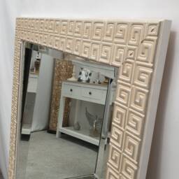 Misar Modern Geomatric Carved Wood Frame Wall Mirror Bevelled 106x76cm Cream - thumbnail 3