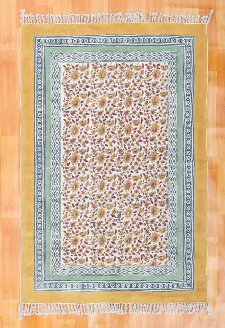 8x10 Block Printed Cotton Rug, Floral Dhurrie, Handmade - image 1